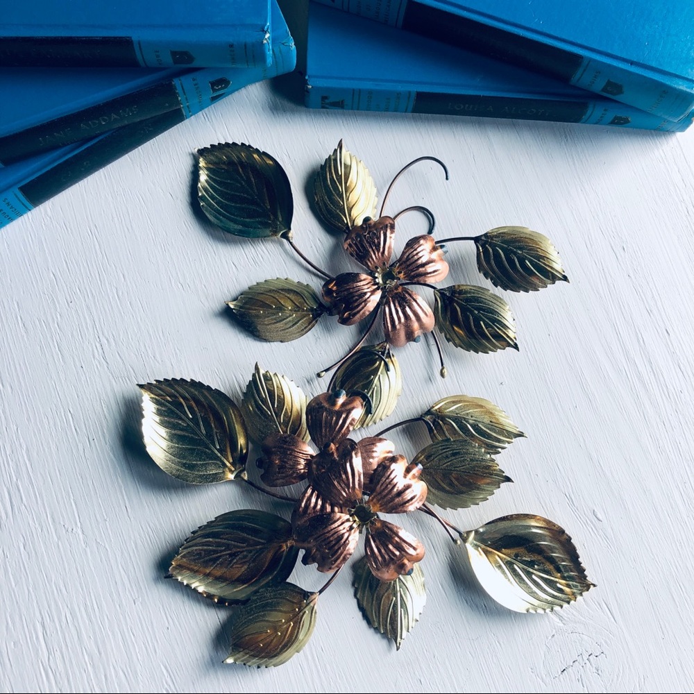 Vintage Brass Wall Art Copper Floral Accent